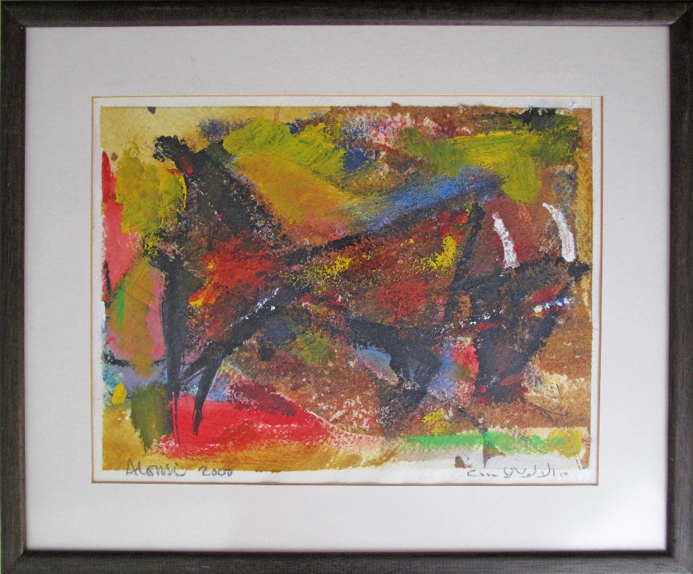 MAATH ALOUSI (Iraqi 1938 - Cyprus) Abstract figures. Signed and dated 2000. 20X26,5cm, framed and