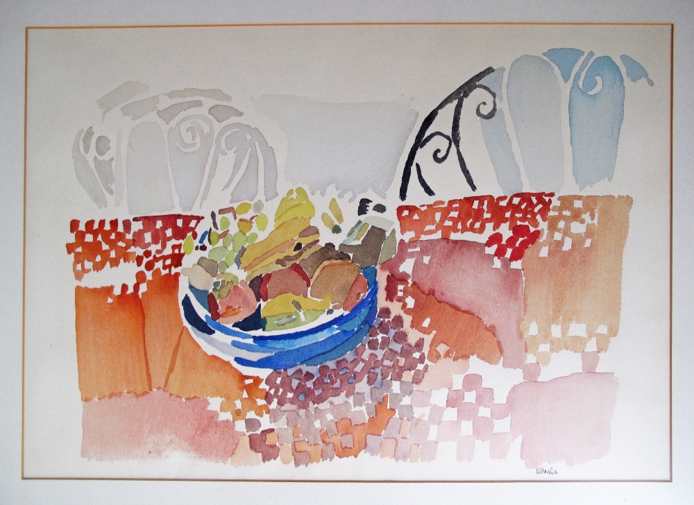 Amin El-Bacha (Lebanese 1932 -) watercolour of a bowl of fruit on a table, signed. 33X48cm, framed - Image 2 of 3