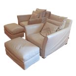 LINTELOO Sergio sofa armchairs with ottomans upholstered in white leather, W100cm, D128cm, H83cm.