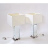 An Italian Casa Milano pair of table lamps with mirrored base. H72cm including the square shades