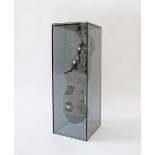 An Italian metallic glazed ceramic / porcelain sculpture in a glass rectangular jar, H60cm,