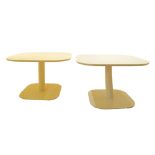 A pair of square low side coffee tables in white painted finish. Tom Dixon Flash table style,