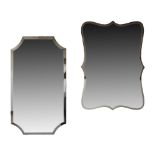 Two modern Baroque style scalloped edge beveled frameless mirrors, 80X44cm and 70X50cm. (2)