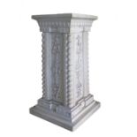 Garden Statuary: A reconstituted marble square plinth with delicate relief carvings H58cm.