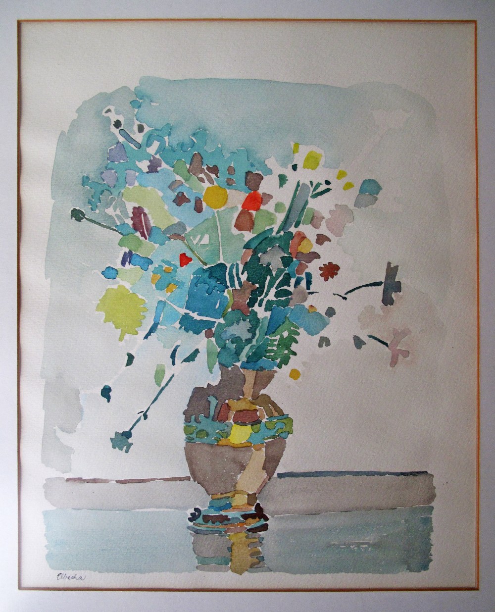 Amin El-Bacha (Lebanese 1932 -) watercolour of a vase with flowers on a table, signed. 40X31cm, - Image 2 of 3