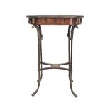 A French style gueridon / oval side table in the Louis XVI style with decorative floral penwork