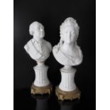 A pair of bisque, or unglazed, porcelain busts of Russian Tsar Paul I and Empress Catherine II,