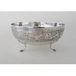 A Cypriot silver footed bowl W20cm, Hallmarked SILVER 830, decorated with a garland of vine leaves