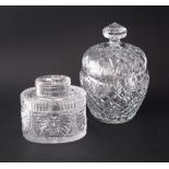 Two vintage lead crystal hand cut lidded cookie / jewelry boxes, H26cm and H15cm. (2)