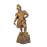 Arthur Waagen (German 1869-1910). A parcel gilt spelter sculpture of a Roman centurion in armor.