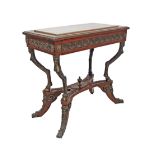 A French Empire style console table, marble top with one frieze drawer, brass applied frieze,