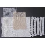 Collection of Cypriot crochet and needle work, comprising five pillow case frills L80cm, two table