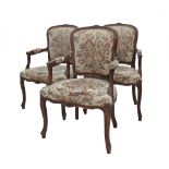 A set of three Louis XV carved wood open armchairs. Early 20th century.W56cm (3)