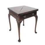 A late Victorian envelope folding cards table in the Chippendale style, folded 56x56cm, open