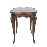 A French Louis XV style gueridon / side table, serpentine burr rosewood top, brass mounted with