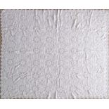 Cypriot double bedspread hand-made white cotton crochet squares with relief decoration and crochet