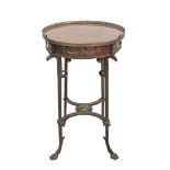 A French style gueridon / round side table in the Louis XVI style with decorative floral penwork