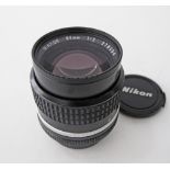 Nikon 85mm (8.5CM) F/2 Nikkor PC Lens For Nikon Rangefinder Cameras.