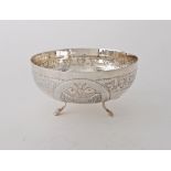 A Cypriot silver footed bowl W15.5cm, Hallmarked S800, decorated with a double headed crowned