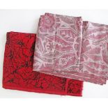 Two vintage upholstery fabrics, a red and black velvet 130X90cm and an Art Deco pink Josef