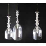 Three modern "House Doctor" Denmark, clear glass ceiling lamps, the two smaller campanas W19cm,