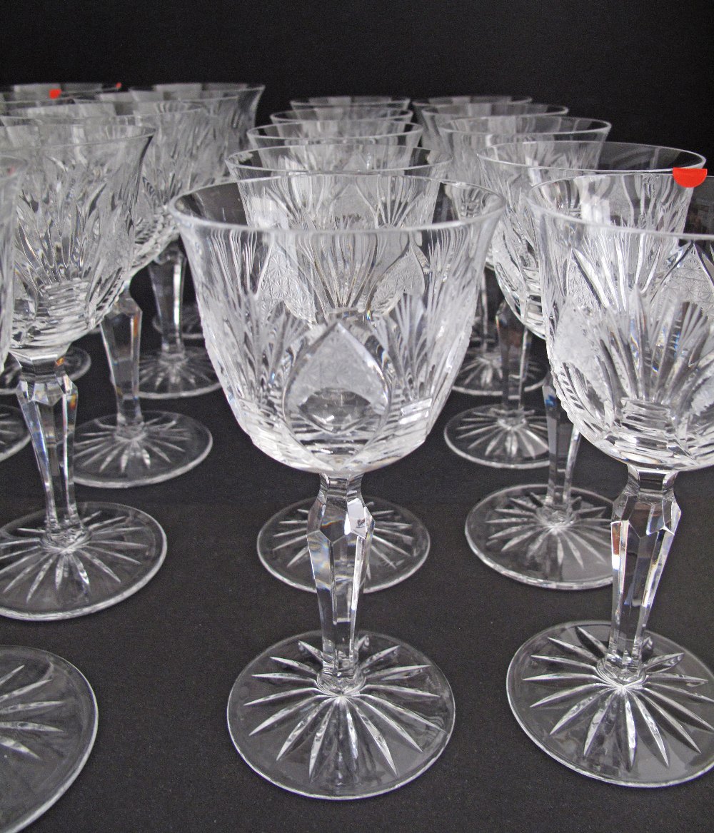 A collection of Bohemian hand cut lead crystal glasses comprising of eleven tall wine glasses H18cm, - Image 2 of 2