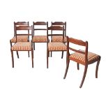 Cypriot, Pambos Savvides Regency style carved mahogany set of six dining chairs, drop-in seats,