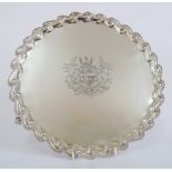 A George III silver salver by Thomas Hannam & John Crouch II, London 1766, circular with beaded