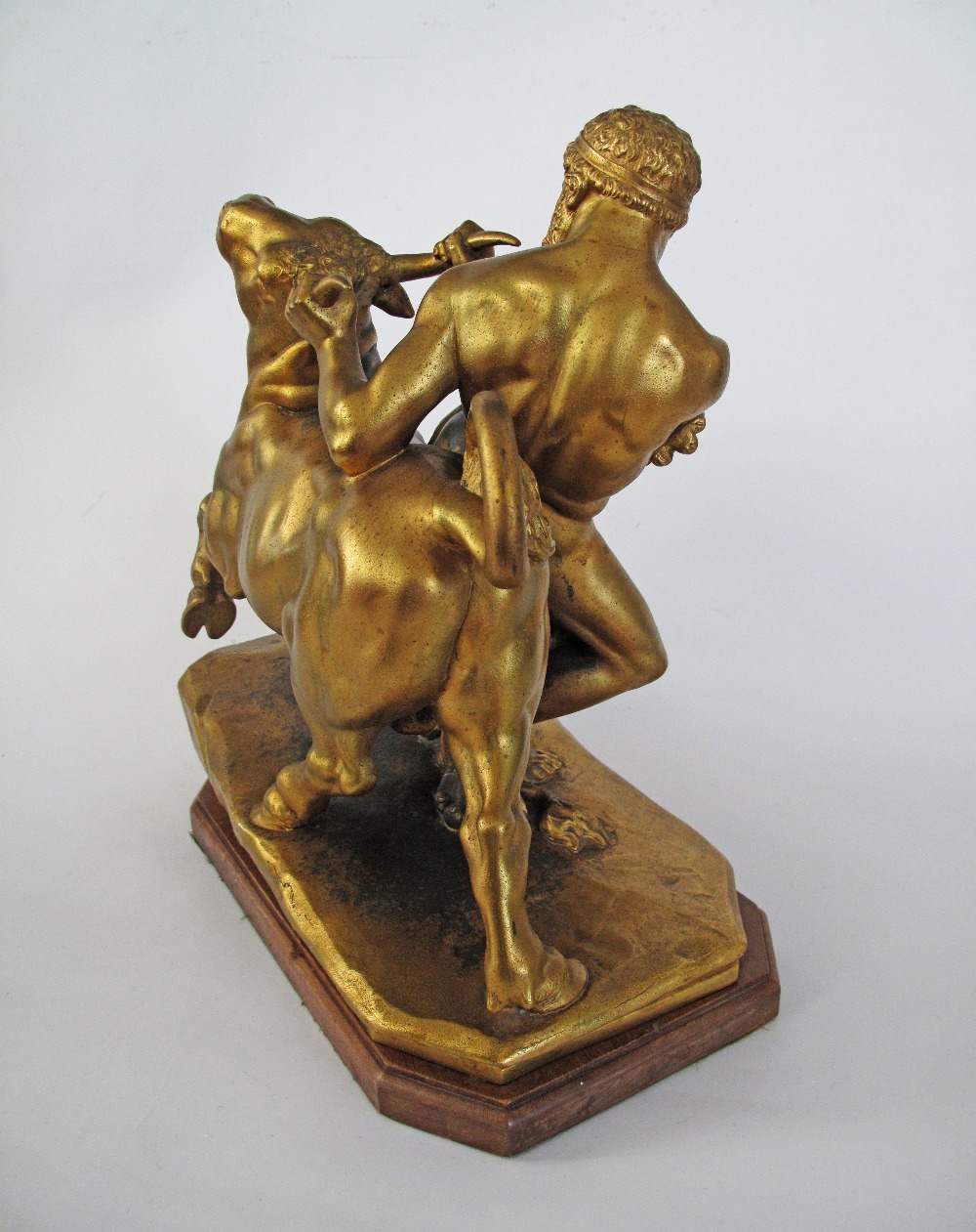 After August Kriesmann gilt spelter sculpture of Hercules wrestling the Cretan bull. H39cm, W40cm. - Image 3 of 5