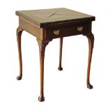 A late Victorian envelope folding cards table in the Chippendale style, folded 56x56cm, open