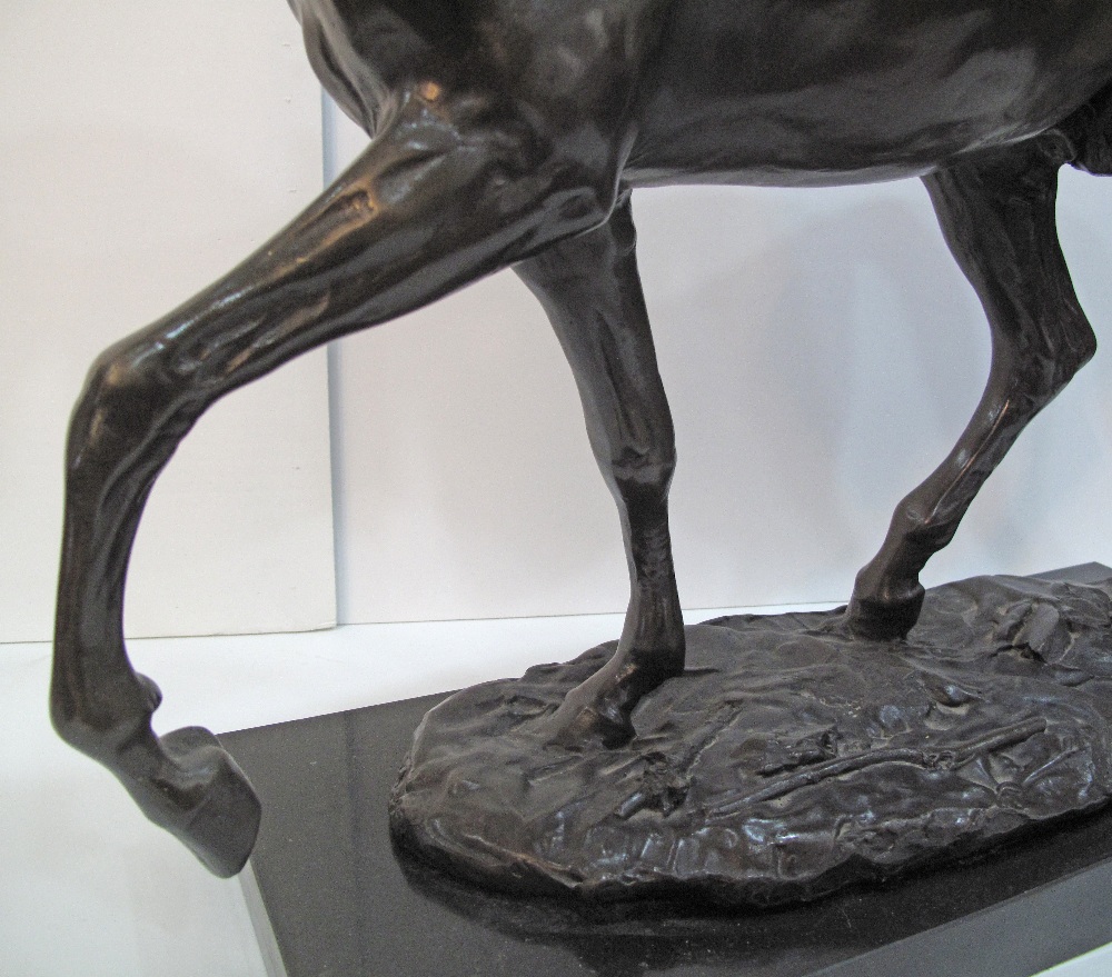 A patinated bronze figure of a prancing horse on a black marble base, late 20th / early 21st - Image 4 of 13