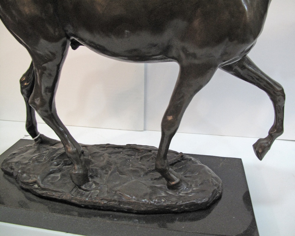 A patinated bronze figure of a prancing horse on a black marble base, late 20th / early 21st - Image 7 of 13
