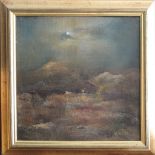 Haykazouni Levon??? Armenian painter. Moonlight at sea, oil on board, signed at the back and dated