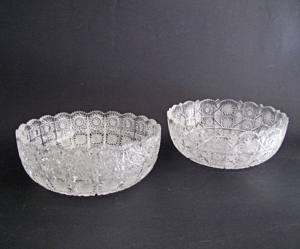 Two Bohemian hand cut lead crystal bowls Diam. 20cm and 21cm, H8cm. (2)
