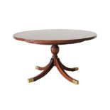 Cypriot, Pambos Savvides Regency style round low center table, mahogany veneered with feather