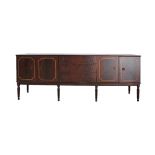 Cypriot, Pambos Savvides Dining room buffet / dresser, mahogany veneered with feather banding, on