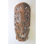 A large carved wooden mask, probably Asian. H620mm, W290mm, D180mm.