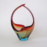 A vintage Murano two colour crystal bowl with extended handles. H33cm, W21cm.