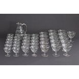 A collection of Art Deco silver rim overlaid ribbed bowl footed cocktail glasses, the bowls