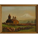 Armenian painter, Armenian church, oil on board, indistinctly signed. The picture 29X39cm, framed
