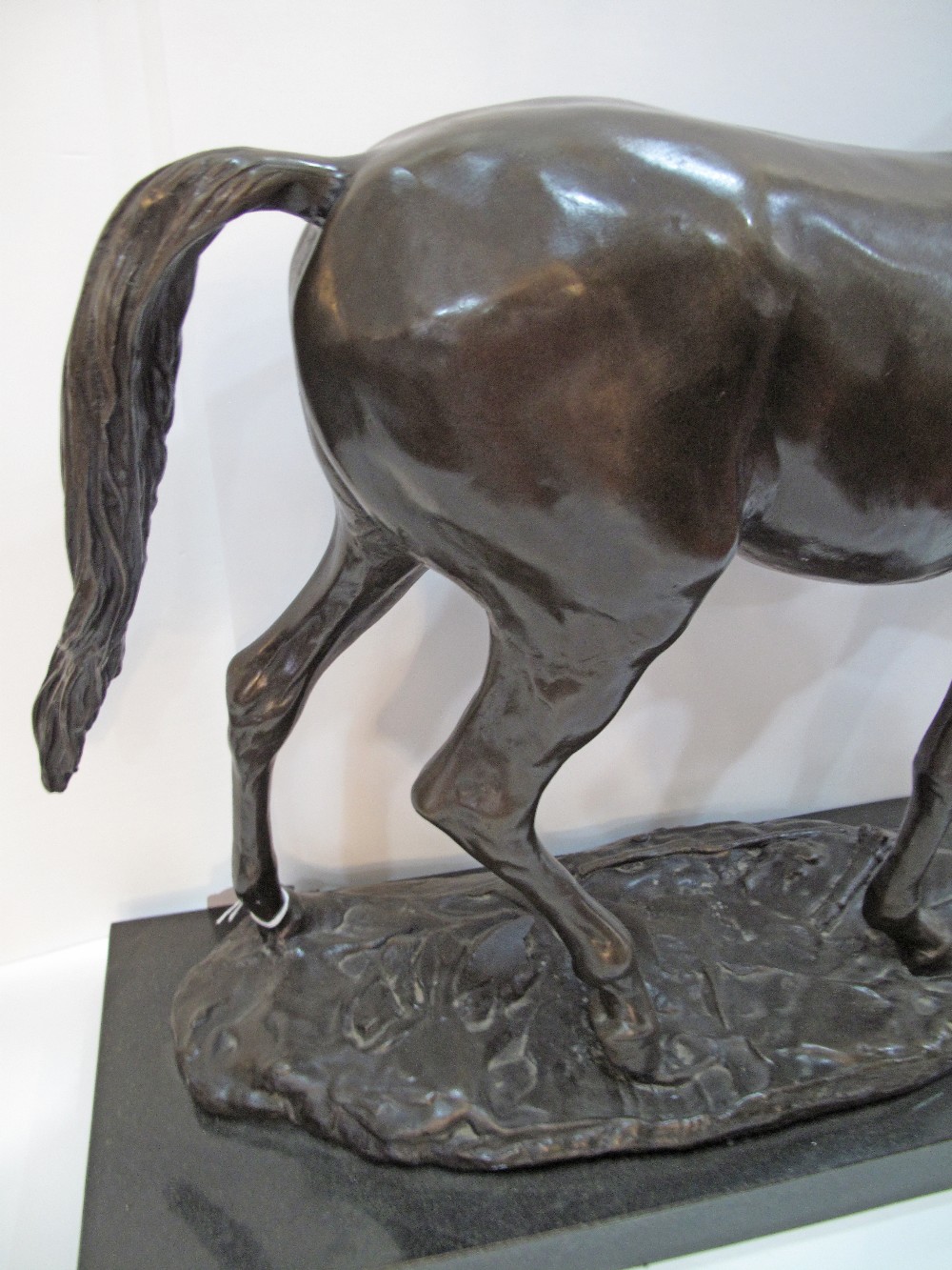 A patinated bronze figure of a prancing horse on a black marble base, late 20th / early 21st - Image 12 of 13