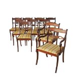 Cypriot, Pambos Savvides set of 10 Regency style carved mahogany dining chairs comprising eight