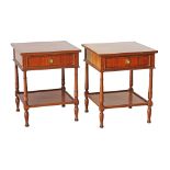 Cypriot, Pambos Savvides pair of two tier side tables veneered in mahogany with feather banding