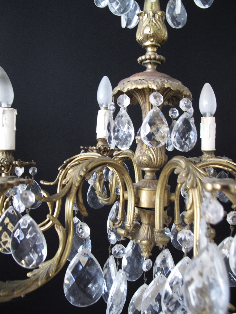 A brass and crystal six light chandelier, W60cm, H60cm. - Image 2 of 3