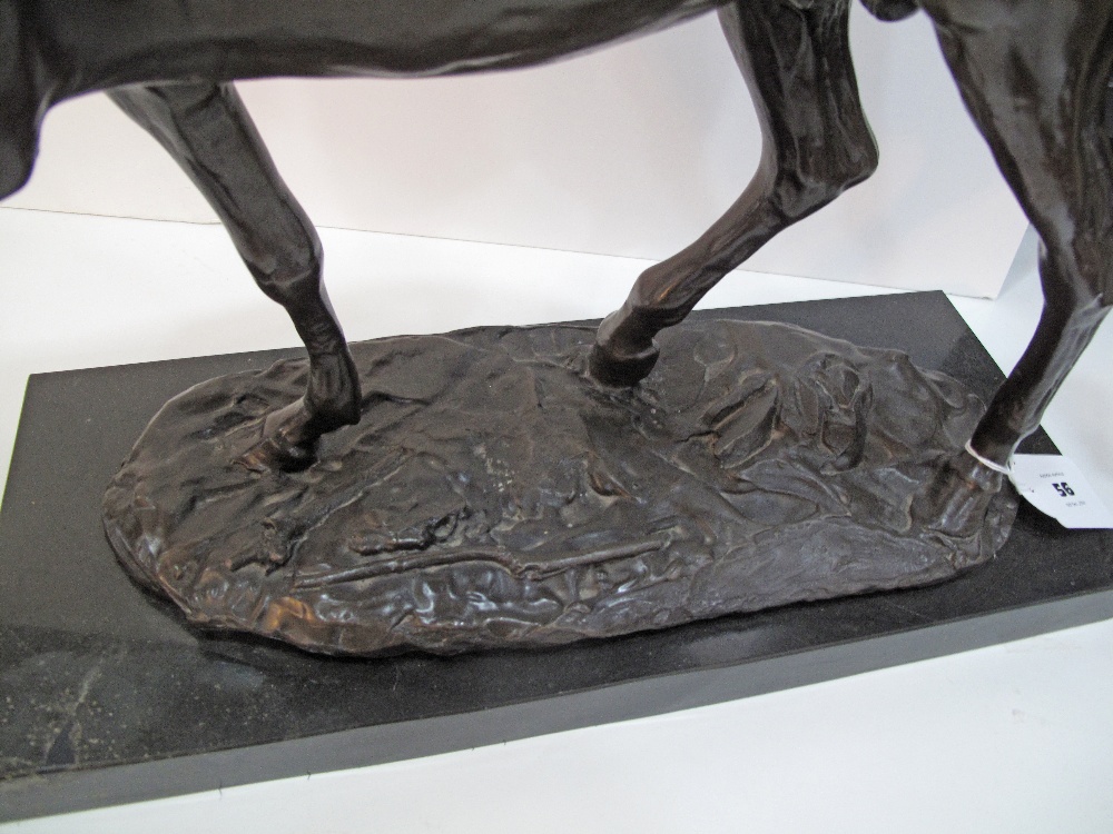 A patinated bronze figure of a prancing horse on a black marble base, late 20th / early 21st - Image 6 of 13