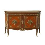 A large side cabinet / commode, decorated with brass mountings in the French Louis XV / Transition