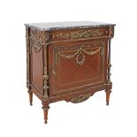 An Egyptian reproduction Louis XVI style commode, mahogany veneered and brass mounted, black