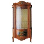 A French Transition style vitrine / display cabinet with curved glass door and sides, painted in the