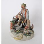 A Capodimonte porcelain figure of an old man with his chickens, late 20th/ early 21st century.