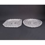 Two Bohemian hand cut lead crystal serving plates one round Diam.28cm and one square 25.5X25.5cm. (